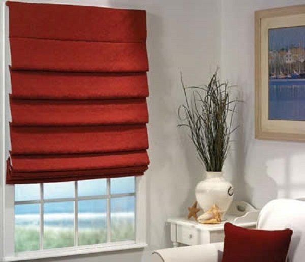 Rèm vải xếp lớp - Roman màu đỏ đô sang trọng